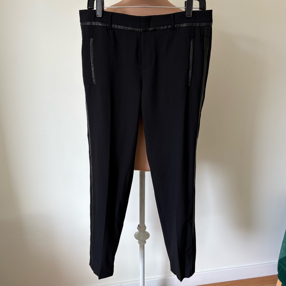 Vince Side Strapping Tuxedo Stripe Black Stretch Wool Ankle Pant Trousers NWT 6